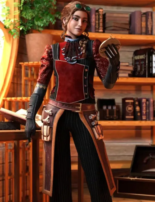 Steampunk Time Traveler Female Outfit for Genesis 8 & 9