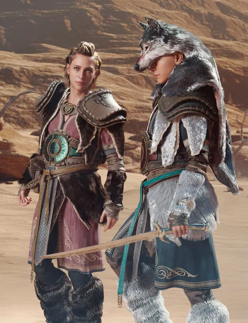 dForce Frost Wolf Armor for Genesis 9 Texture Add-On