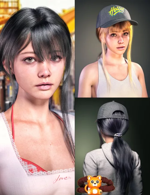 dForce Strand-Based FE Low Ponytail Base Hair for Genesis 9,8 and 8.1