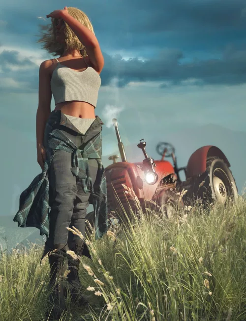 Fields of Memory Tractor and Clothing Set for Genesis 9