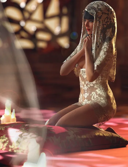 Veil of Innocence Lace Outfit and Alcove Scene