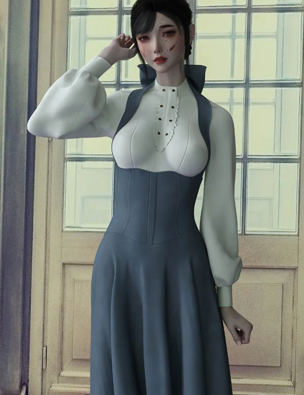 dForce Retro Neck Hanging Half Skirt Outfit for Genesis 9