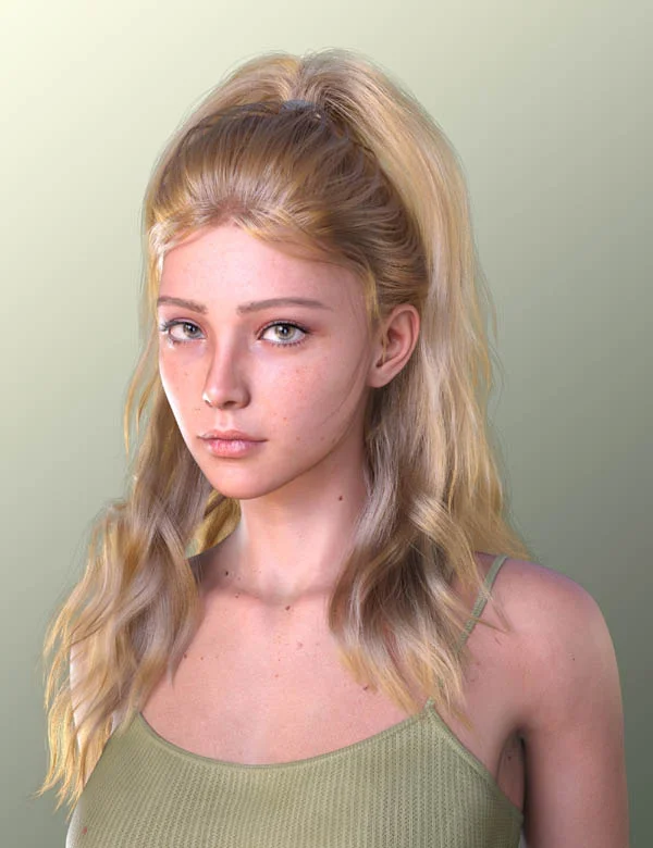 dForce Strand-Based FE Half Up Ponytail Hair for Genesis 9, 8 and 8.1
